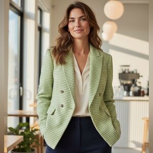 House of Harlow 1960 Lime Houndstooth Blazer, Office Chic Sophisticated - Size M